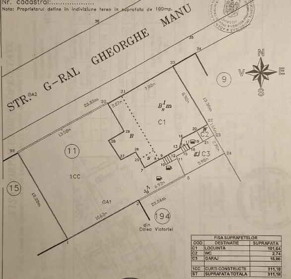 Casă cu 3 camere cu Teren 311 Mp în Cișmigiu