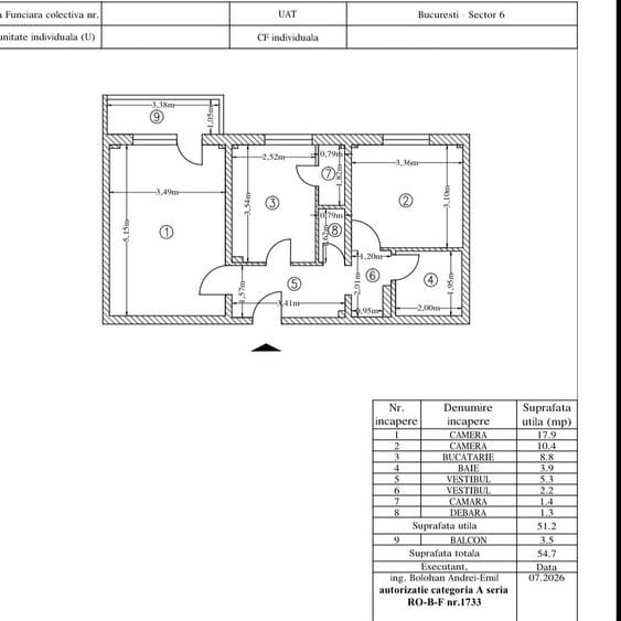 Apartament cu 2 camere decomandat în Păcii