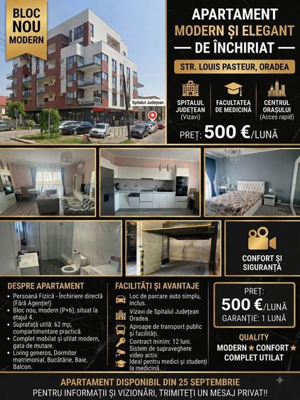Apartament cu 2 camere decomandat în Spitalul Județean