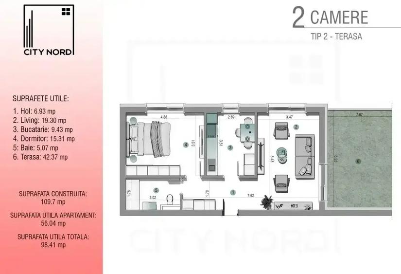 Apartament cu 2 camere decomandat în Central