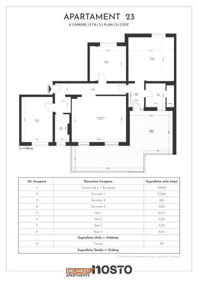 Penthouse cu 4 camere decomandat în Est