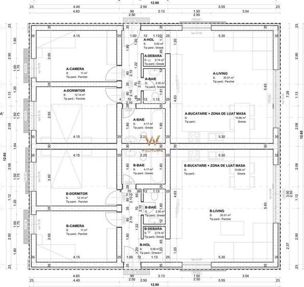 Duplex cu 3 camere cu Canalizare în Central