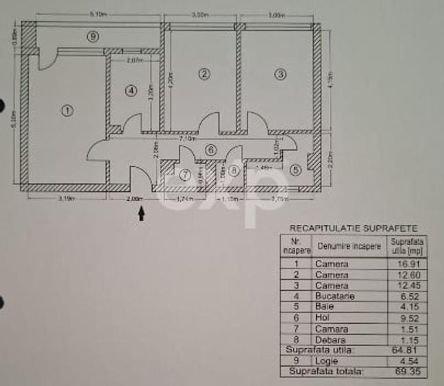 Apartament cu 3 camere decomandat, mobilat în Tei