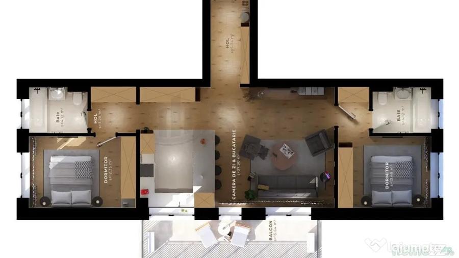 Apartament cu 3 camere decomandat în Tunari