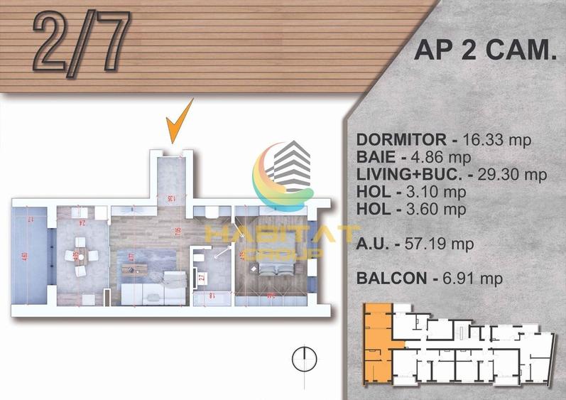 Piata Alba Iulia 2 camere STUDIO 64 mp  bloc tip BOUTIQUE - 2
