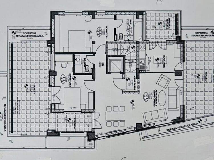 Penthouse cu 4 camere semidecomandat, mobilat în Pipera