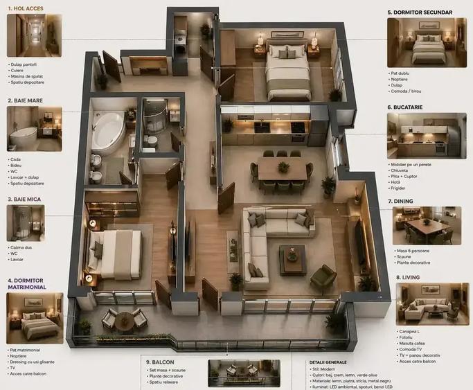 Apartament cu 3 camere semidecomandat în 13 Septembrie