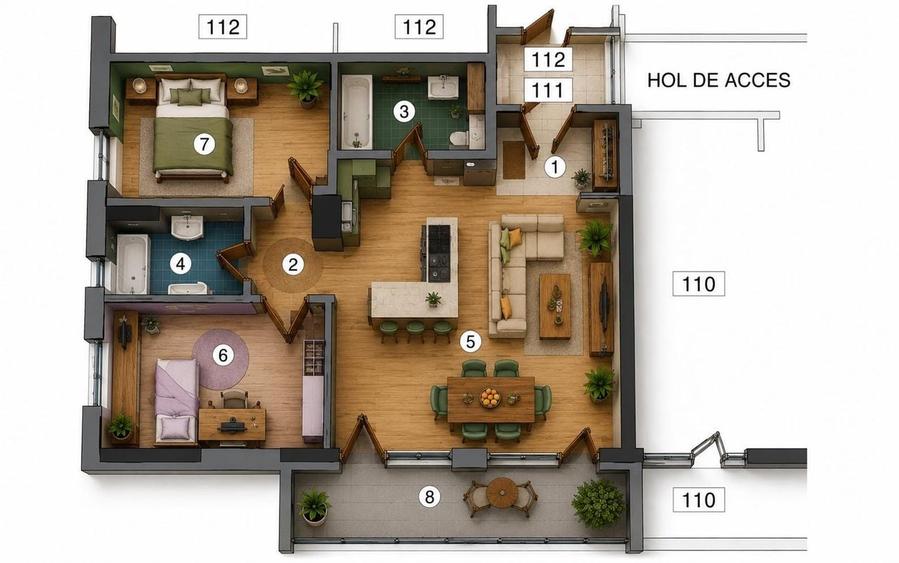Apartament cu 2 camere semidecomandat în Central