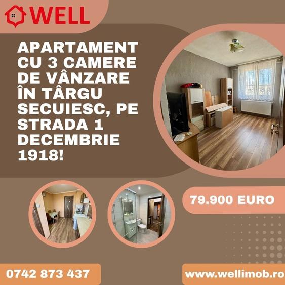 Apartament cu 3 camere de vânzare în Târgu Secuiesc, pe strada 1 Decembrie 1918! - 1