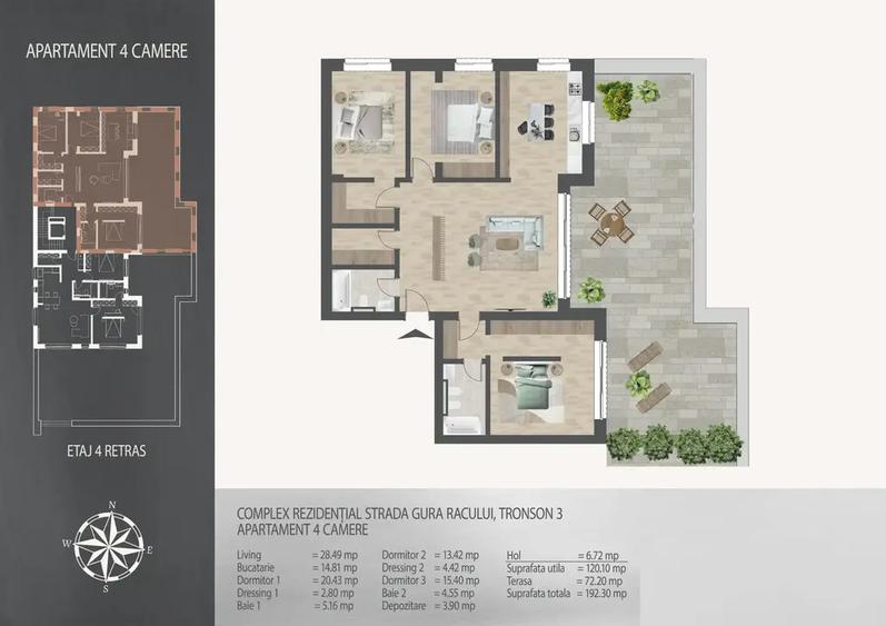 Penthouse cu 4 camere decomandat în Theodor Pallady