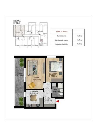 Apartament cu 2 camere decomandat în Titan