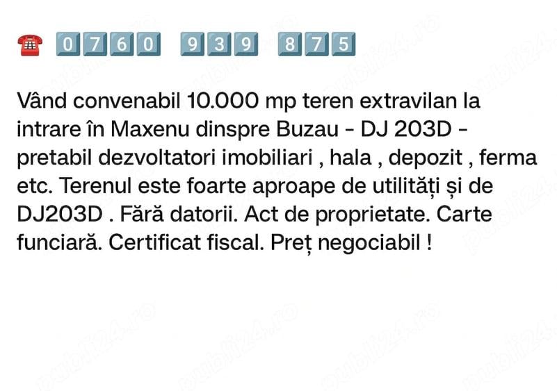 Teren de 10000 mp, în Maxenu