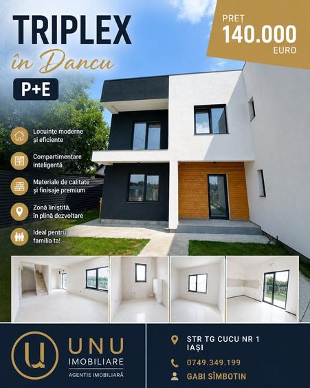 Triplex P+1 de Vânzare Dancu Iași 2026 - 93mp + Teren 110mp - 140.000€ - Comision 0% - 1