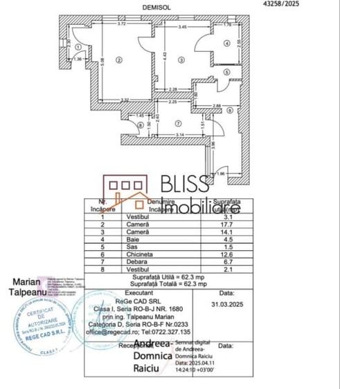 Apartament cu 3 camere semidecomandat în Victoriei