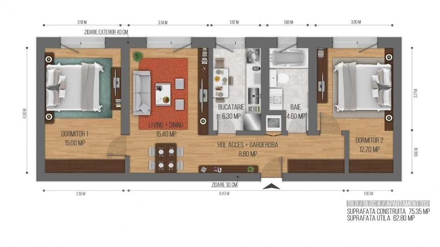 Ap 3 camere Militari Shopping, loc parcare si TVA 21% incluse - 17