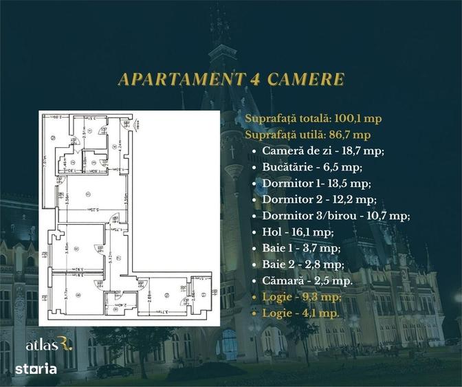 Apartament cu 4 camere decomandat în Central
