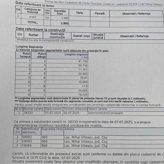 Teren de 960 mp, în Mihai Viteazu