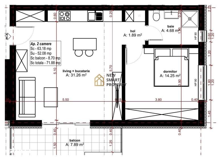 Apartament cu 2 camere în Oncea