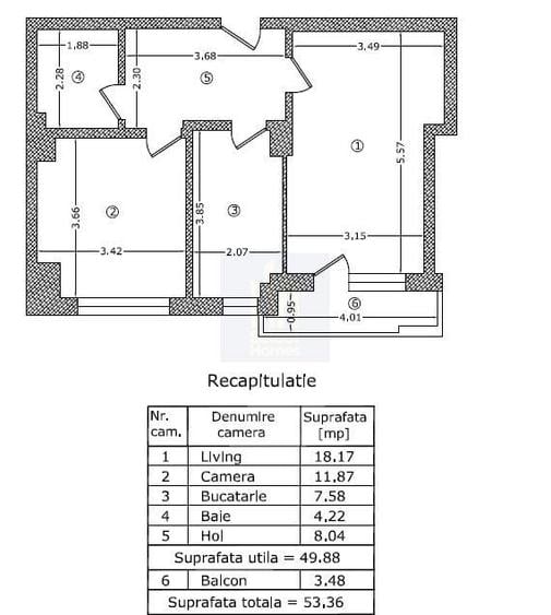 Apartament cu 2 camere decomandat în 1 Mai