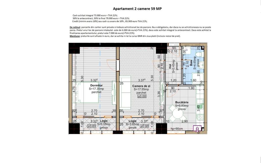 Apartament cu 2 camere decomandat în Cug
