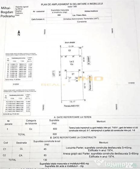 Teren de 600 mp, în Palazu Mare