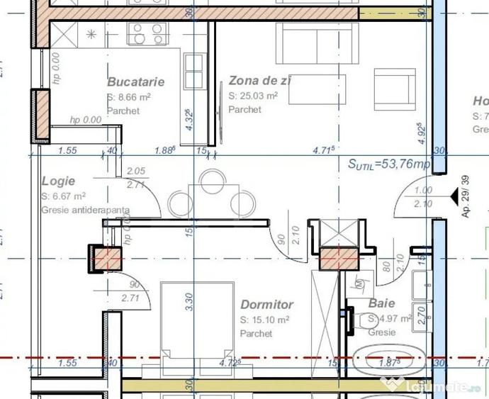 Apartament cu 2 camere semidecomandat în Aradului