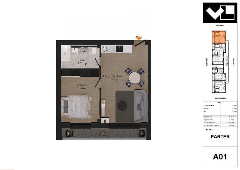 Apartament cu 2 camere decomandat în Central