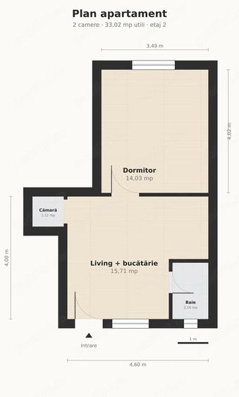 Apartament cu 2 camere semidecomandat în Central