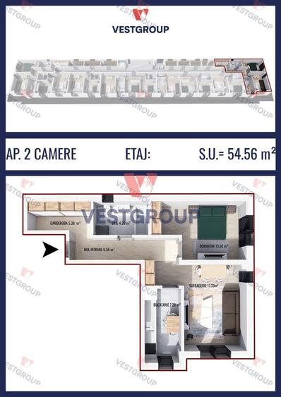 Apartament cu 2 camere în Roșu