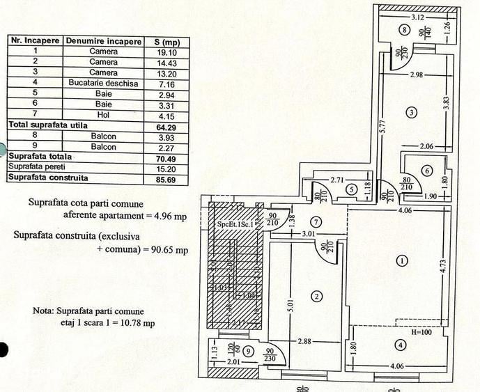 Apartament cu 3 camere semidecomandat în Chiajna