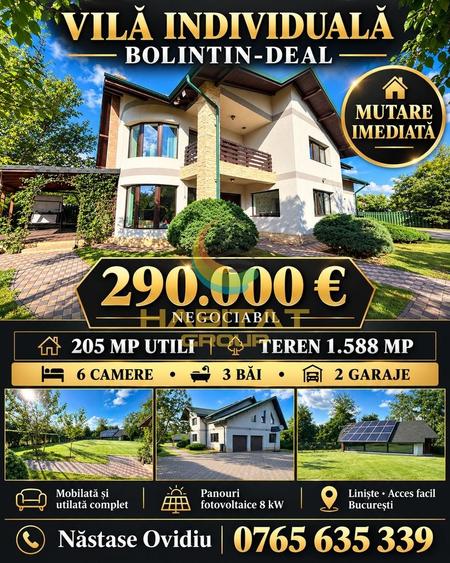 Casă individuală cu 6 camere cu Canalizare în Bolintin-Deal
