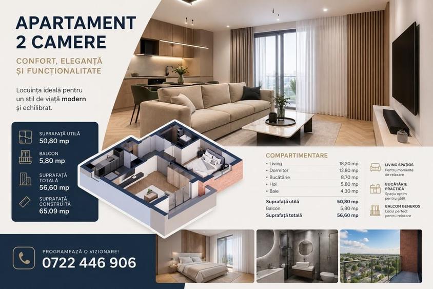 Apartament cu 2 camere decomandat în Central