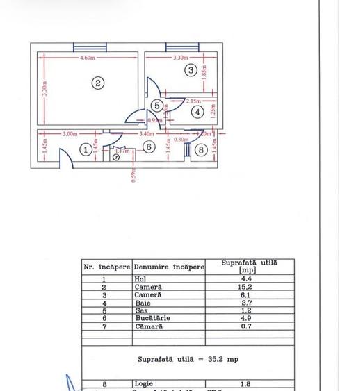 Apartament cu 2 camere, mobilat în Plopilor
