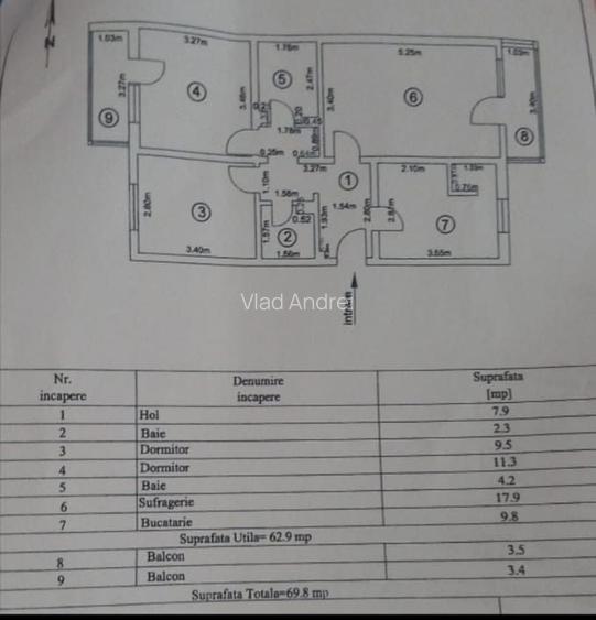Vand apartament cu 3 camere