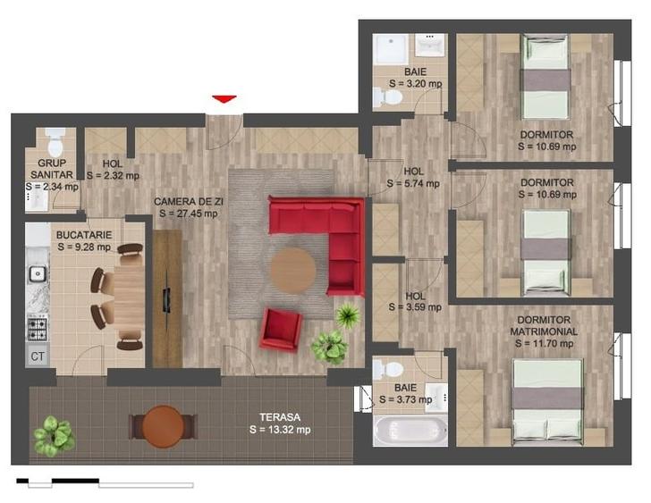 Apartament cu 4 camere decomandat, mobilat în Băneasa