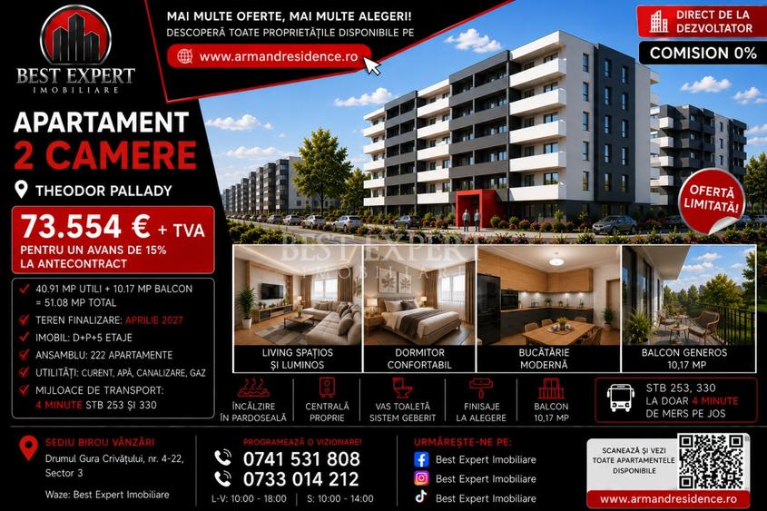 2 Camere | Investiție Inteligentă | Parcare 50% Discount | Avans 15%| Pallady - 1