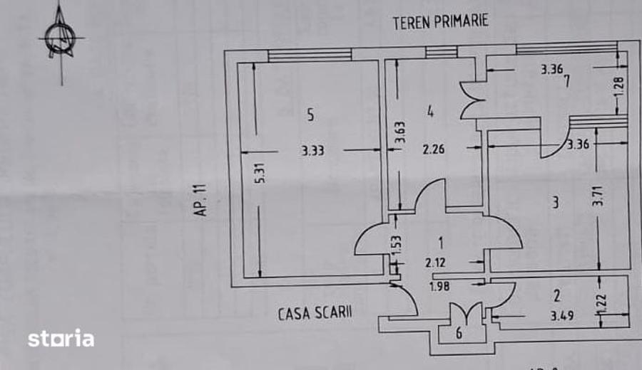 Apartament 2 camere, decomandat, CT - 1