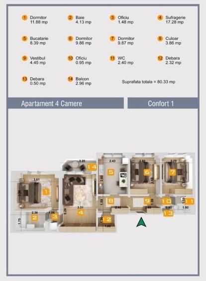 Apartament cu 4 camere în Crângași