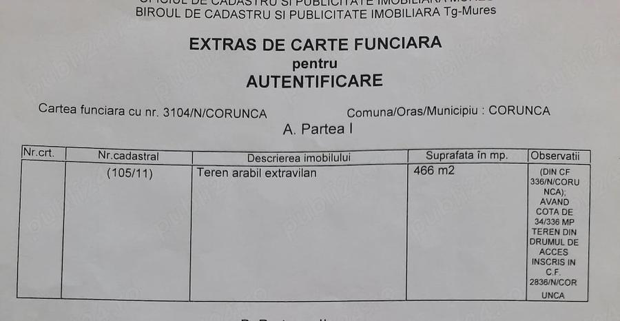 Teren de 1037 mp, în Corunca