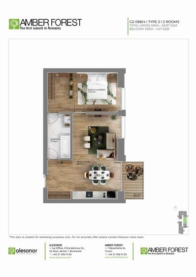 Apartament cu 2 camere semidecomandat, mobilat în Tunari
