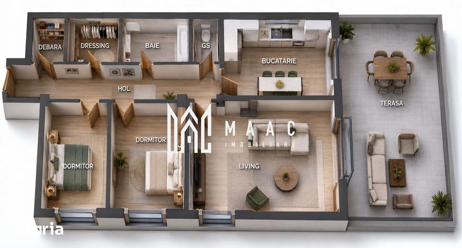 Apartament cu 3 camere în Sud