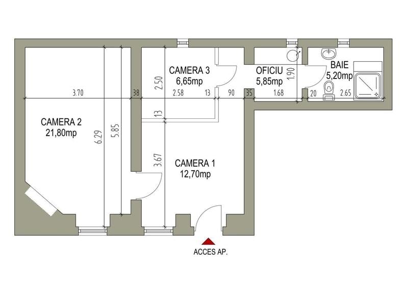 Apartament cu 2 camere semidecomandat în Ultracentral