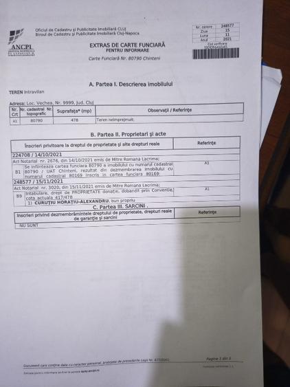 Teren Construcții intravilan de 478 mp, în Chinteni
