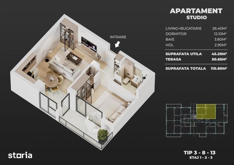 Studio nou de vanzare | 51 mp | Pope?ti-Leordeni | Comision 0% - 1