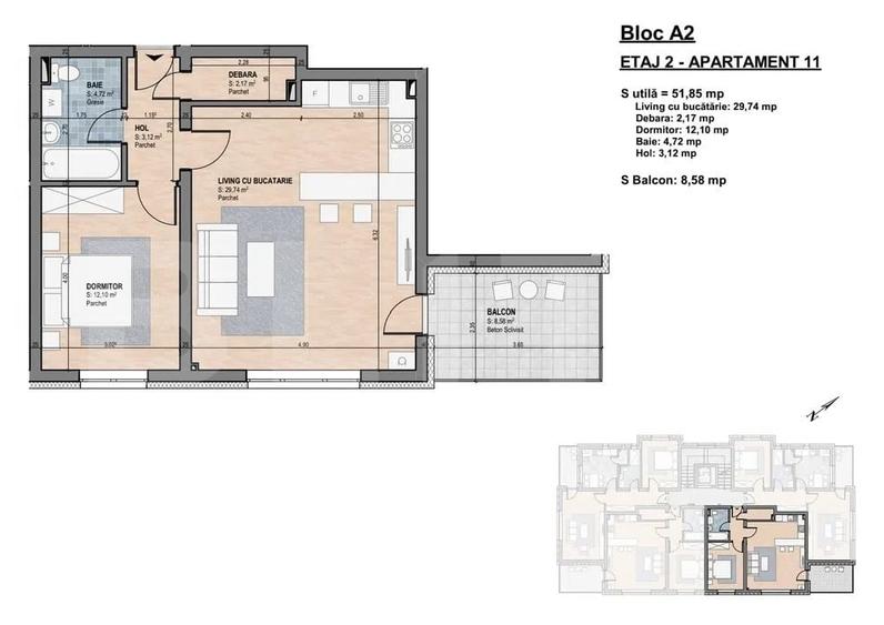 Apartament cu 2 camere decomandat în Central