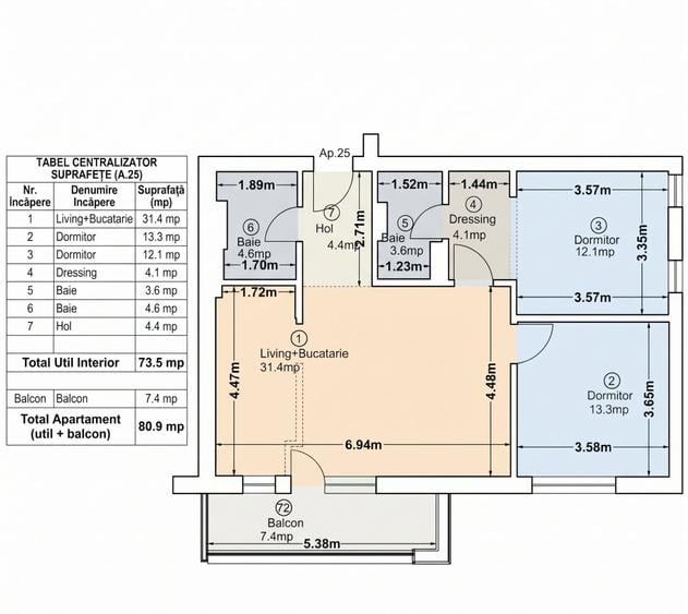 Apartament cu 3 camere, mobilat în Voluntari
