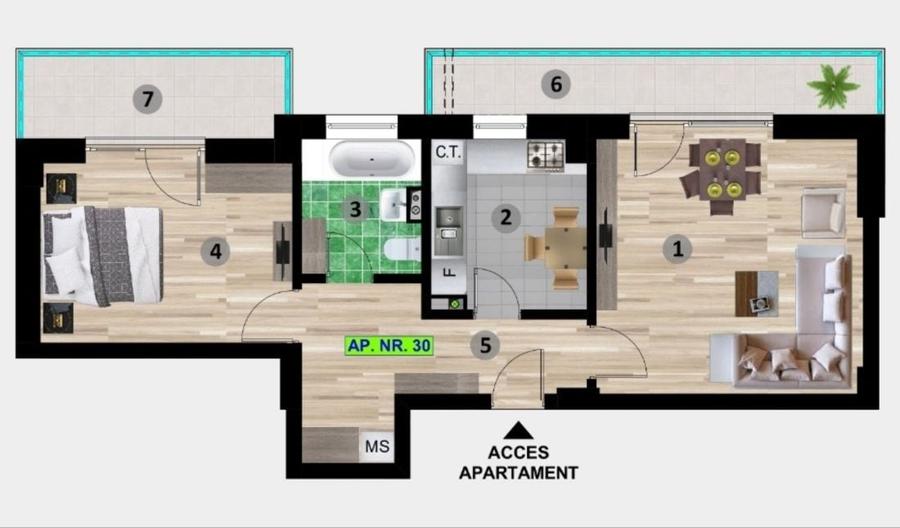 Apartament cu 2 camere decomandat în Central