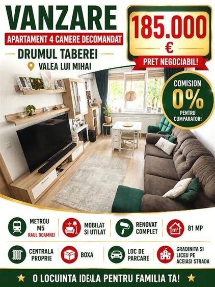 Apartament cu 4 camere decomandat în Drumul Taberei