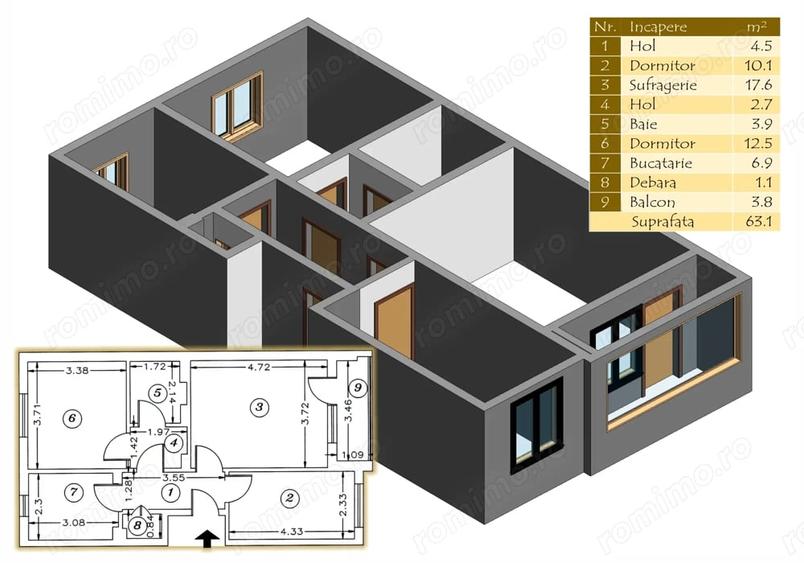 Apartament cu 3 camere decomandat în Ultracentral