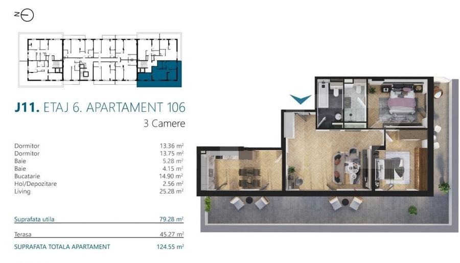 Apartament cu 3 camere semidecomandat în Mărăști — fotografia 2